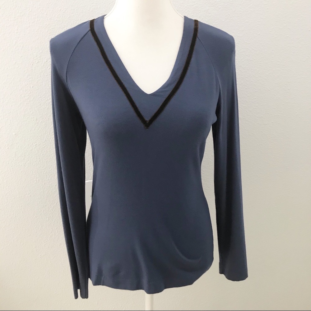 Etro Blue Long Sleeve Top with Black Trim